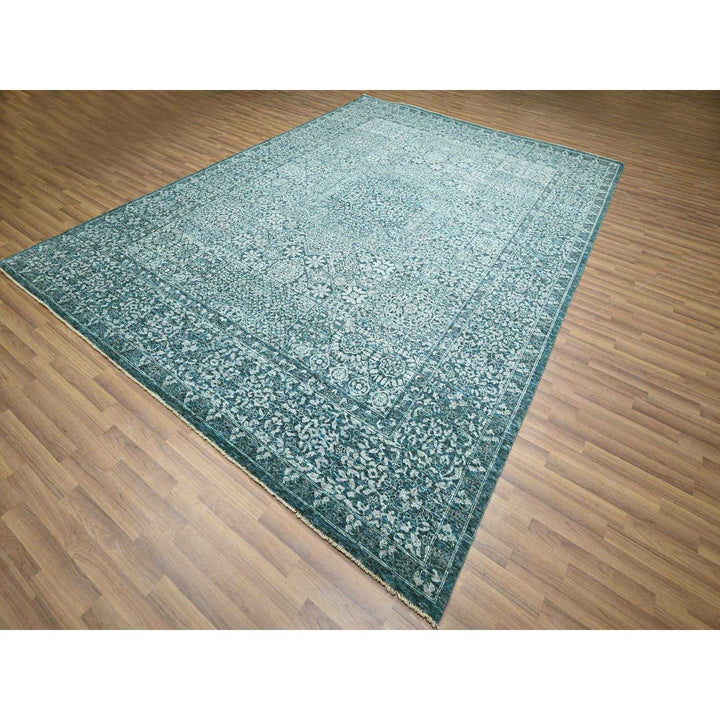 8'11" x 12'1" New Hand Knotted Teal Wool Rectangle Oriental Rug - MOA10276420