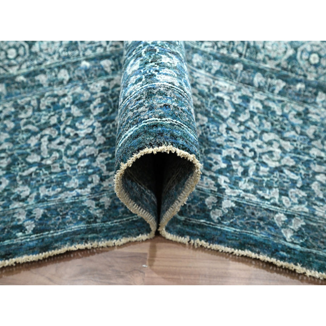 8'11" x 12'1" New Hand Knotted Teal Wool Rectangle Oriental Rug - MOA10276420