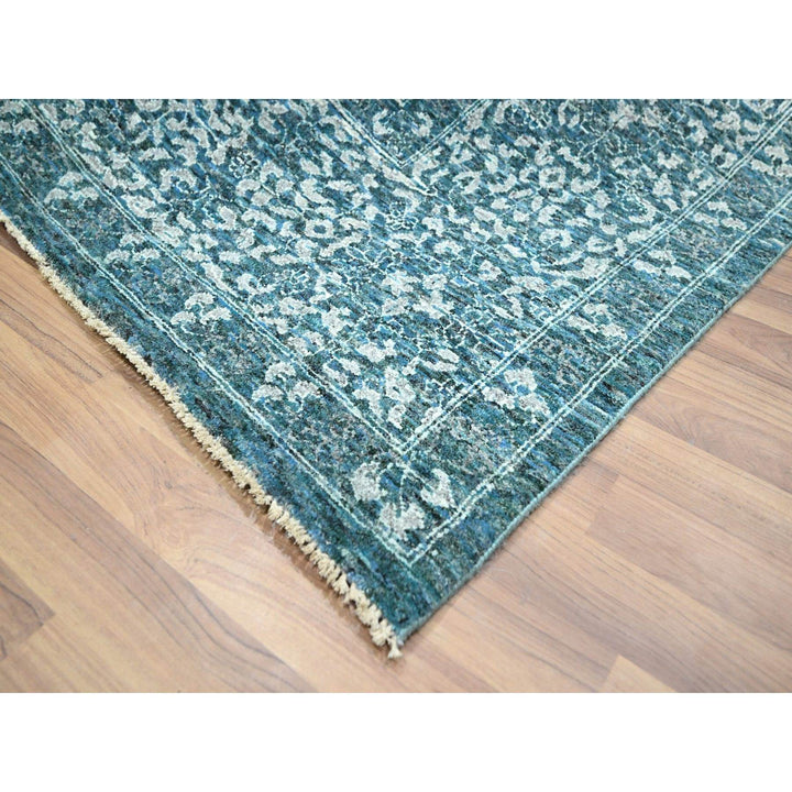 8'11" x 12'1" New Hand Knotted Teal Wool Rectangle Oriental Rug - MOA10276420