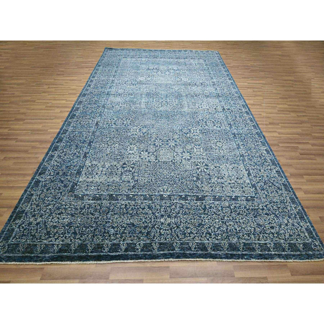 9'2" x 12'5" New Hand Knotted Blue Wool Rectangle Oriental Rug - MOA10276422