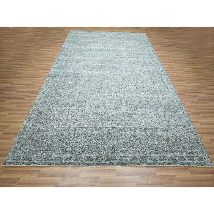 9'1" x 12'2" New Hand Knotted Blue Wool Rectangle Oriental Rug - MOA10276423