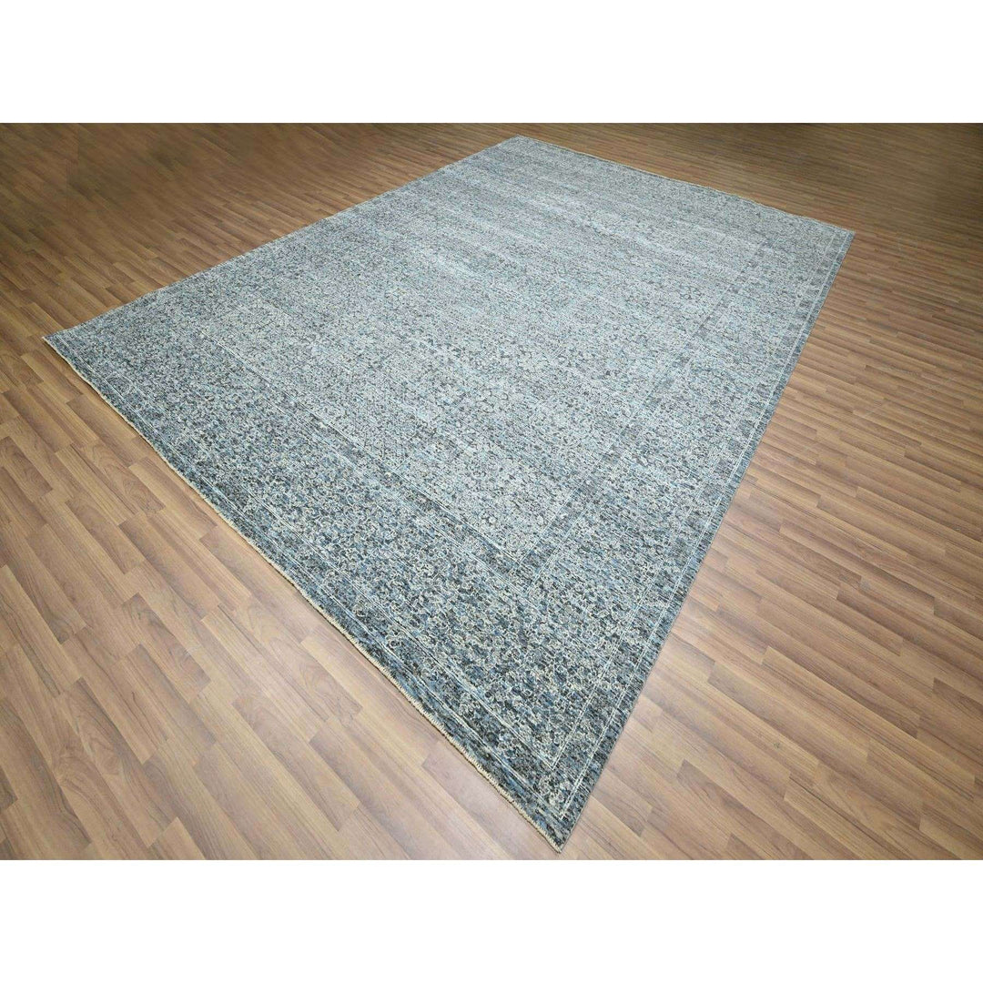 9'1" x 12'2" New Hand Knotted Blue Wool Rectangle Oriental Rug - MOA10276423