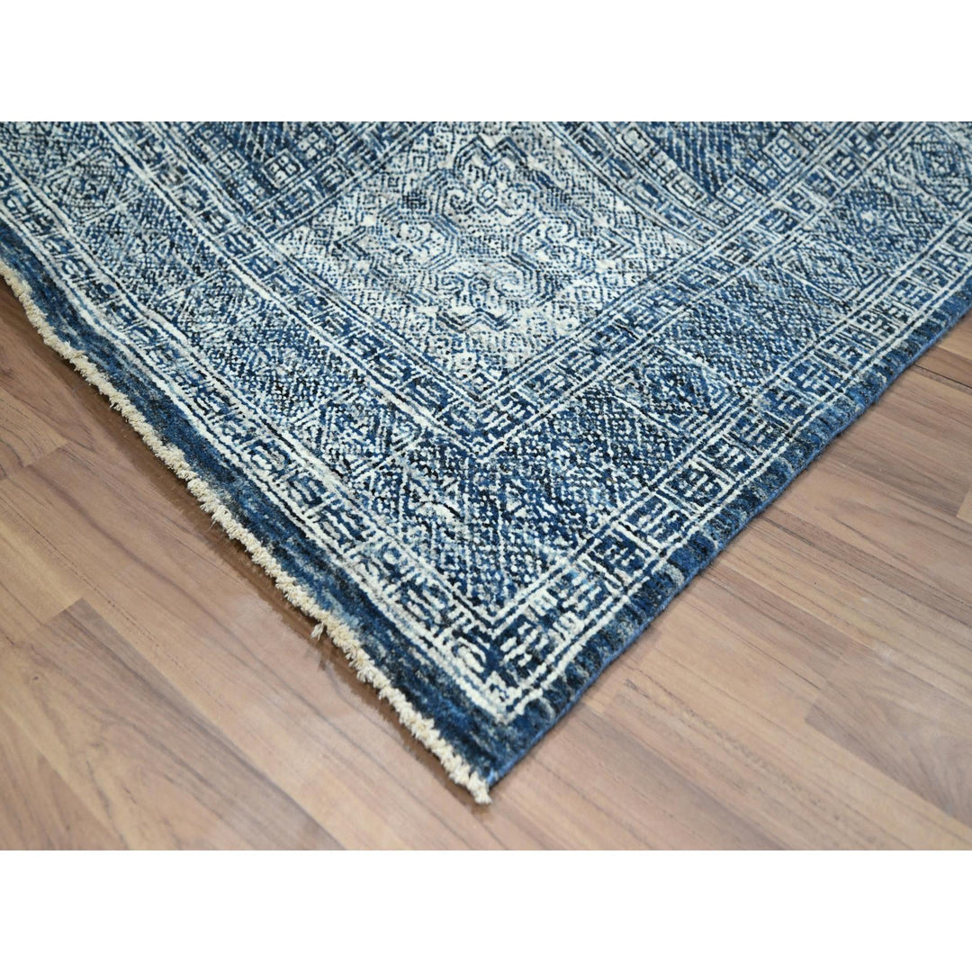 8'1" x 10'2" New Hand Knotted Blue Wool Rectangle Oriental Rug - MOA10276424