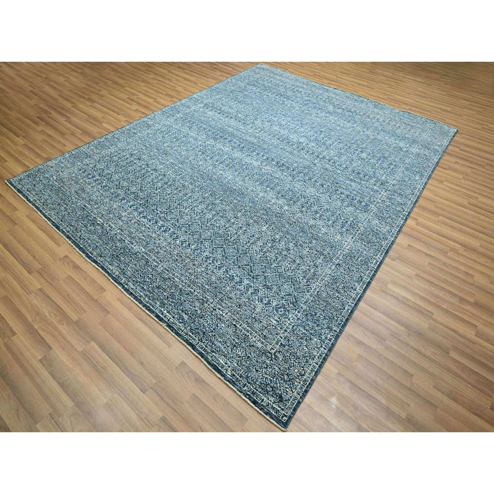 7'11" x 10'1" New Hand Knotted Blue Wool Rectangle Oriental Rug - MOA10276425