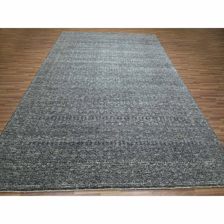 9'2" x 12'1" New Hand Knotted Grey Wool Rectangle Oriental Rug - MOA10276426