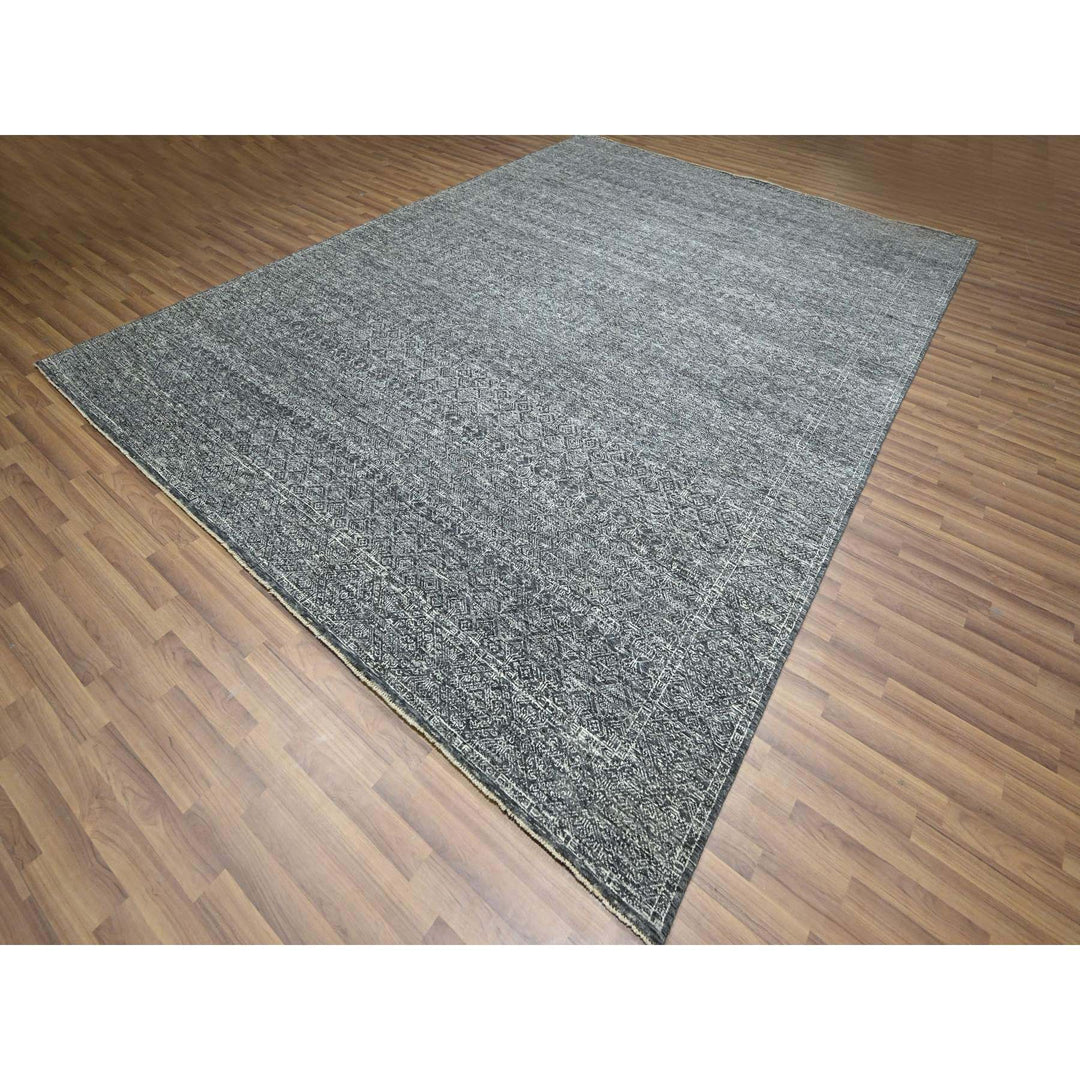 9'2" x 12'1" New Hand Knotted Grey Wool Rectangle Oriental Rug - MOA10276426
