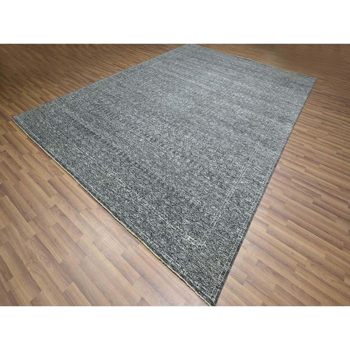 9'2" x 12'1" New Hand Knotted Grey Wool Rectangle Oriental Rug - MOA10276426