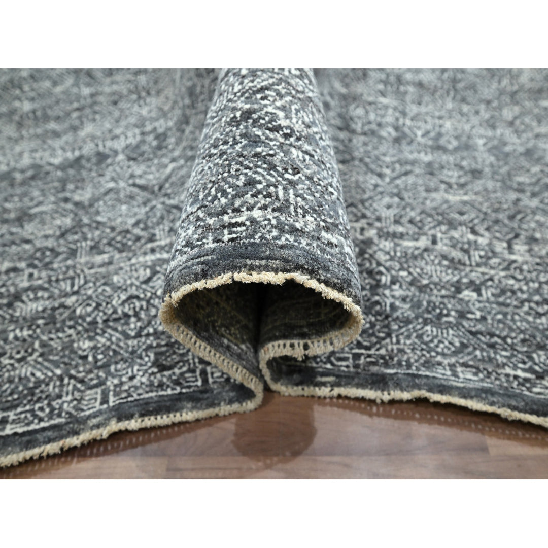 9'2" x 12'1" New Hand Knotted Grey Wool Rectangle Oriental Rug - MOA10276426
