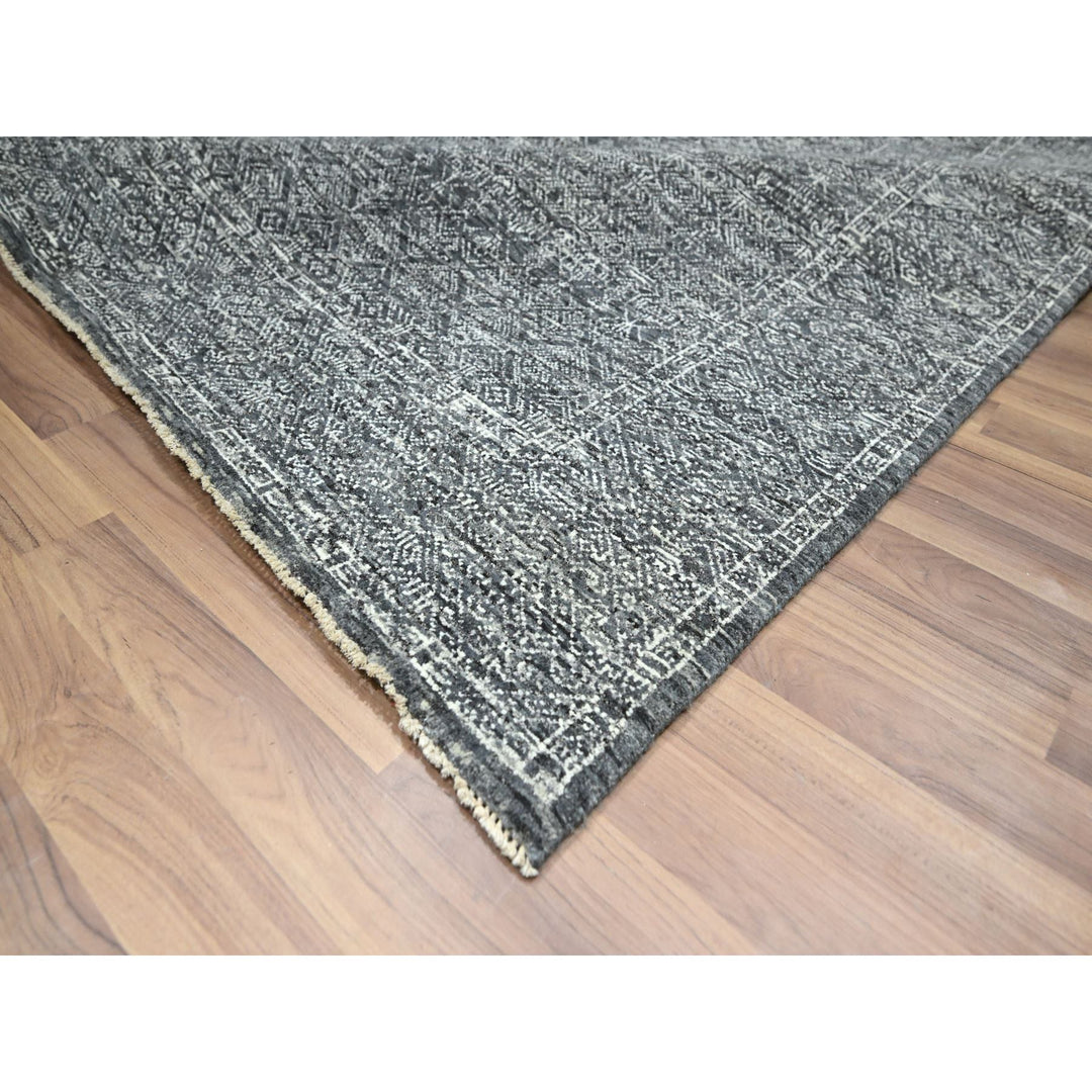 9'2" x 12'1" New Hand Knotted Grey Wool Rectangle Oriental Rug - MOA10276426