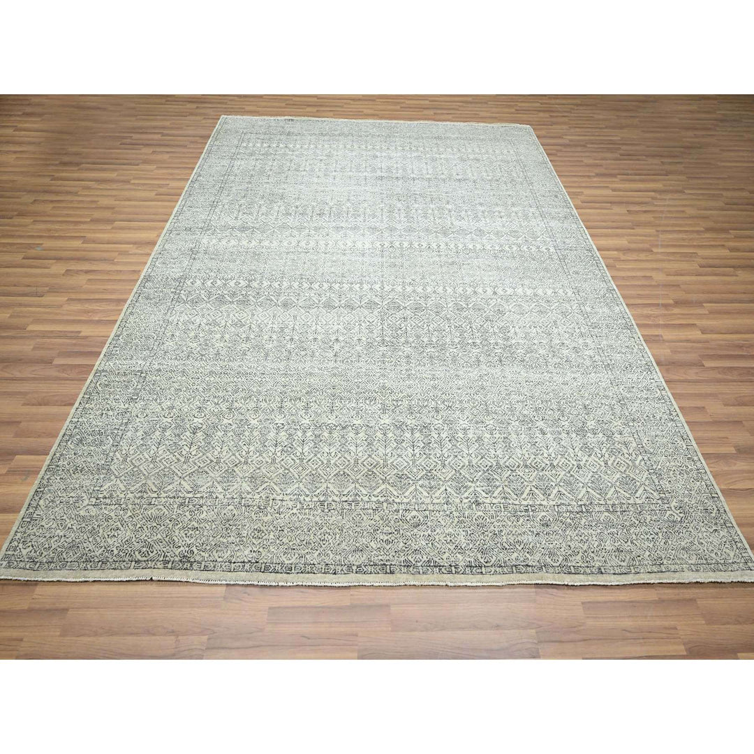 8'1" x 10'1" New Hand Knotted Ivory Wool Rectangle Oriental Rug - MOA10276427