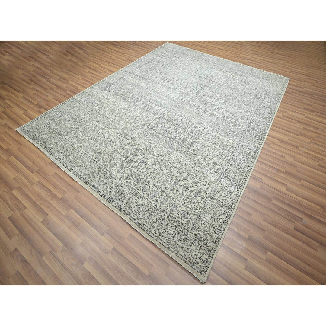 8'1" x 10'1" New Hand Knotted Ivory Wool Rectangle Oriental Rug - MOA10276427