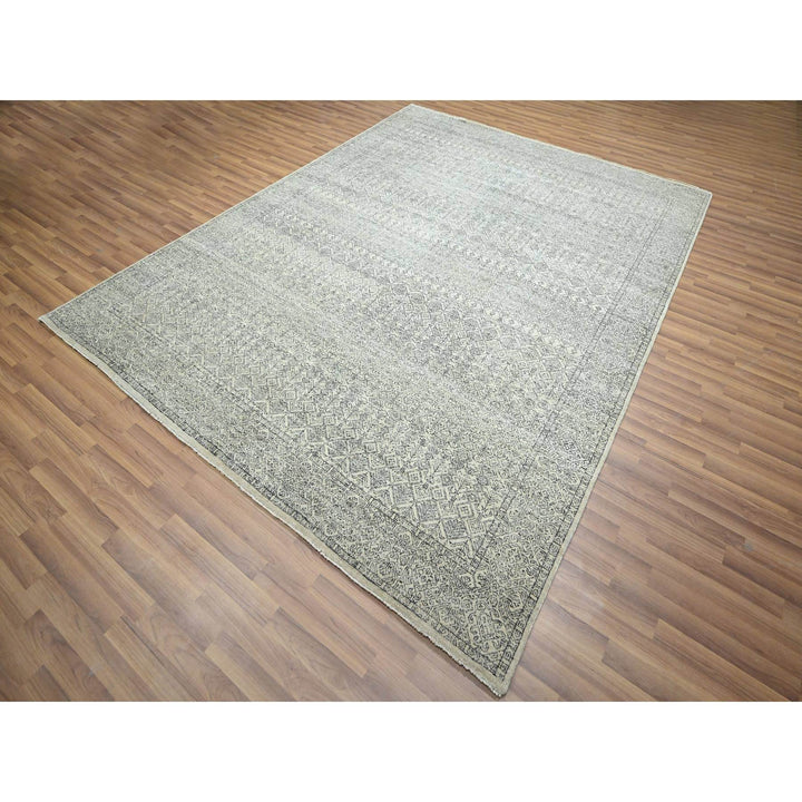 8'1" x 10'1" New Hand Knotted Ivory Wool Rectangle Oriental Rug - MOA10276427