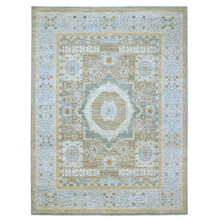 9'1" x 12'2" New Hand Knotted Blue Wool Rectangle Oriental Rug - MOA10276428