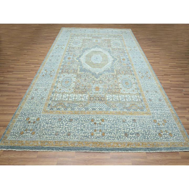 9'1" x 12'2" New Hand Knotted Blue Wool Rectangle Oriental Rug - MOA10276428