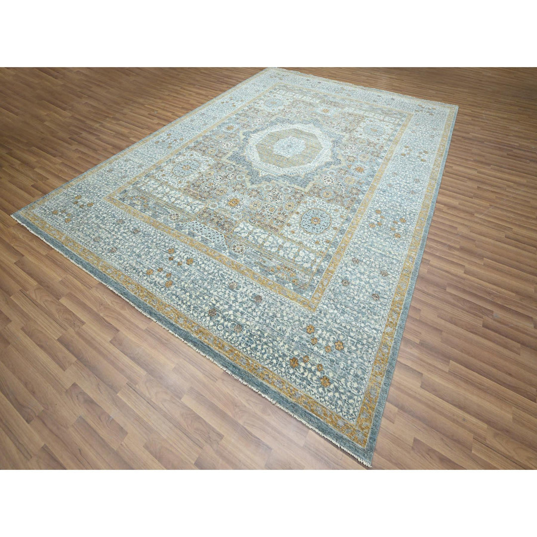 9'1" x 12'2" New Hand Knotted Blue Wool Rectangle Oriental Rug - MOA10276428
