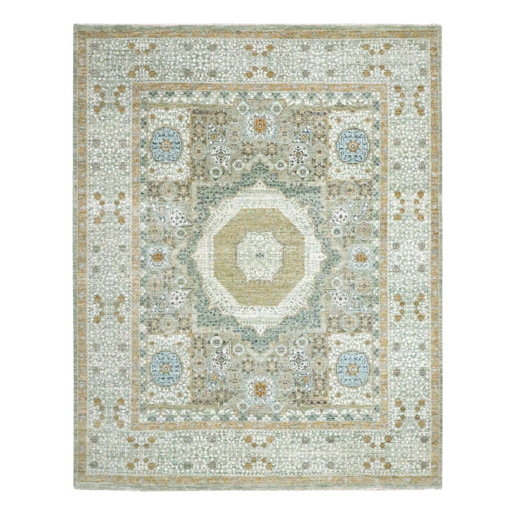 8'2" x 10'4" New Hand Knotted Green Wool Rectangle Oriental Rug - MOA10276429