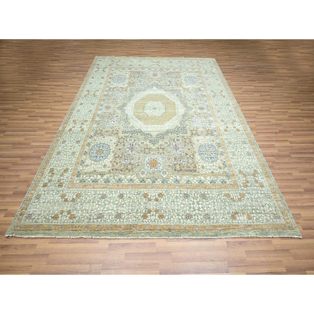 8'2" x 10'4" New Hand Knotted Green Wool Rectangle Oriental Rug - MOA10276429