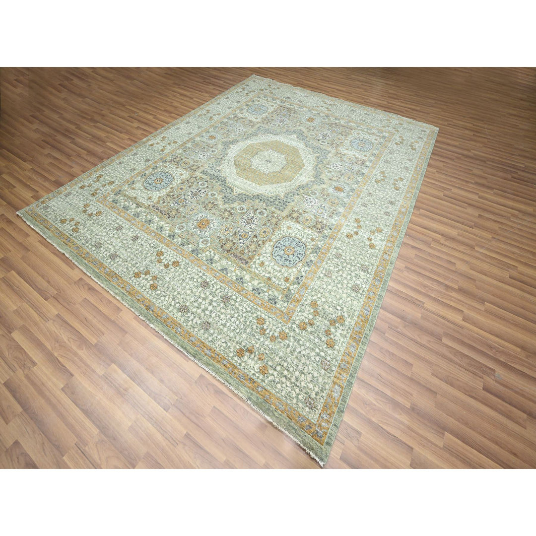 8'2" x 10'4" New Hand Knotted Green Wool Rectangle Oriental Rug - MOA10276429