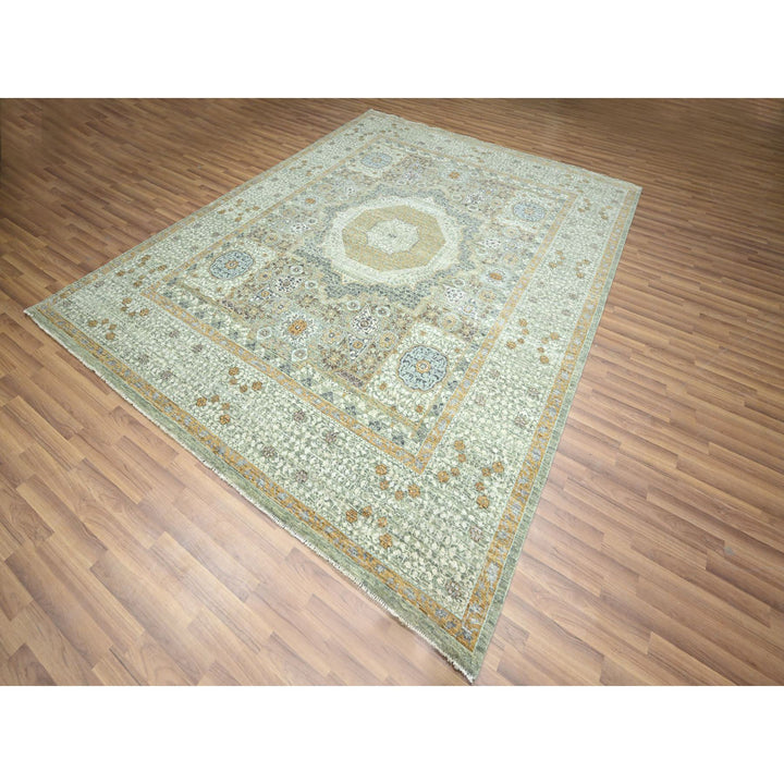 8'2" x 10'4" New Hand Knotted Green Wool Rectangle Oriental Rug - MOA10276429