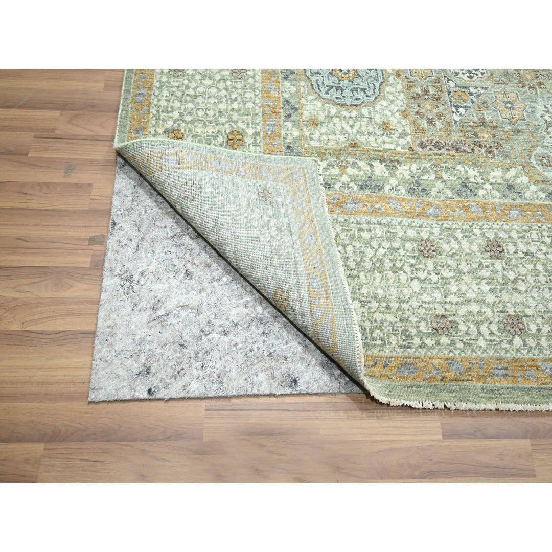8'2" x 10'4" New Hand Knotted Green Wool Rectangle Oriental Rug - MOA10276429