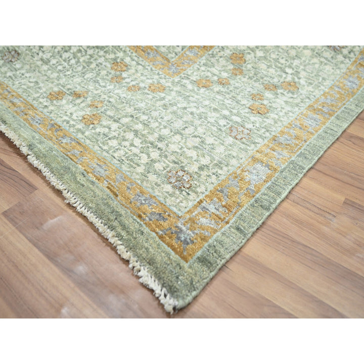 8'2" x 10'4" New Hand Knotted Green Wool Rectangle Oriental Rug - MOA10276429