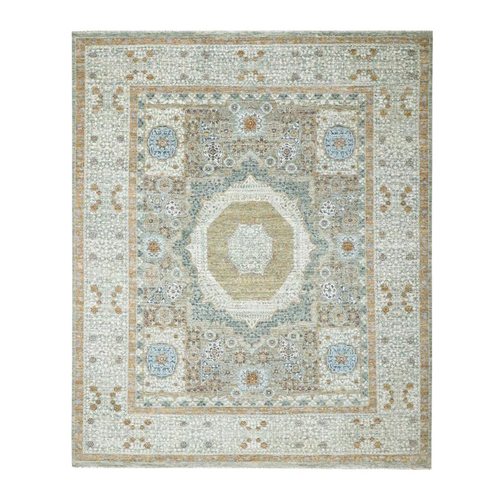 8'2" x 10'1" New Hand Knotted Green Wool Rectangle Oriental Rug - MOA10276430