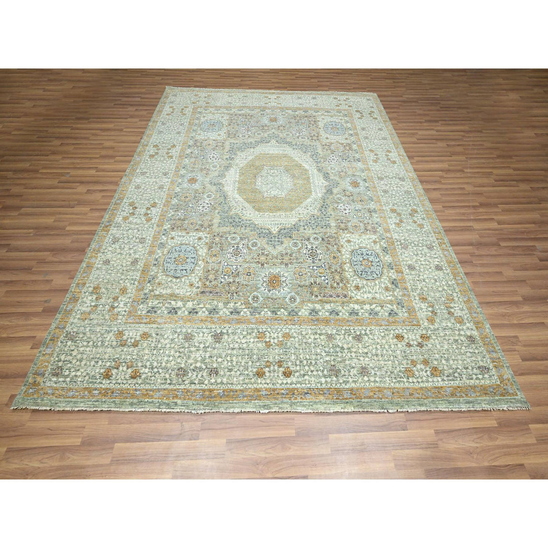 8'2" x 10'1" New Hand Knotted Green Wool Rectangle Oriental Rug - MOA10276430