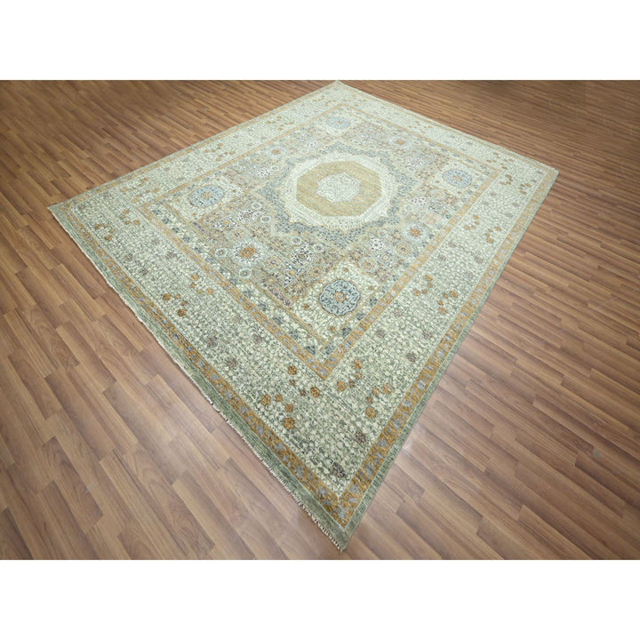 8'2" x 10'1" New Hand Knotted Green Wool Rectangle Oriental Rug - MOA10276430