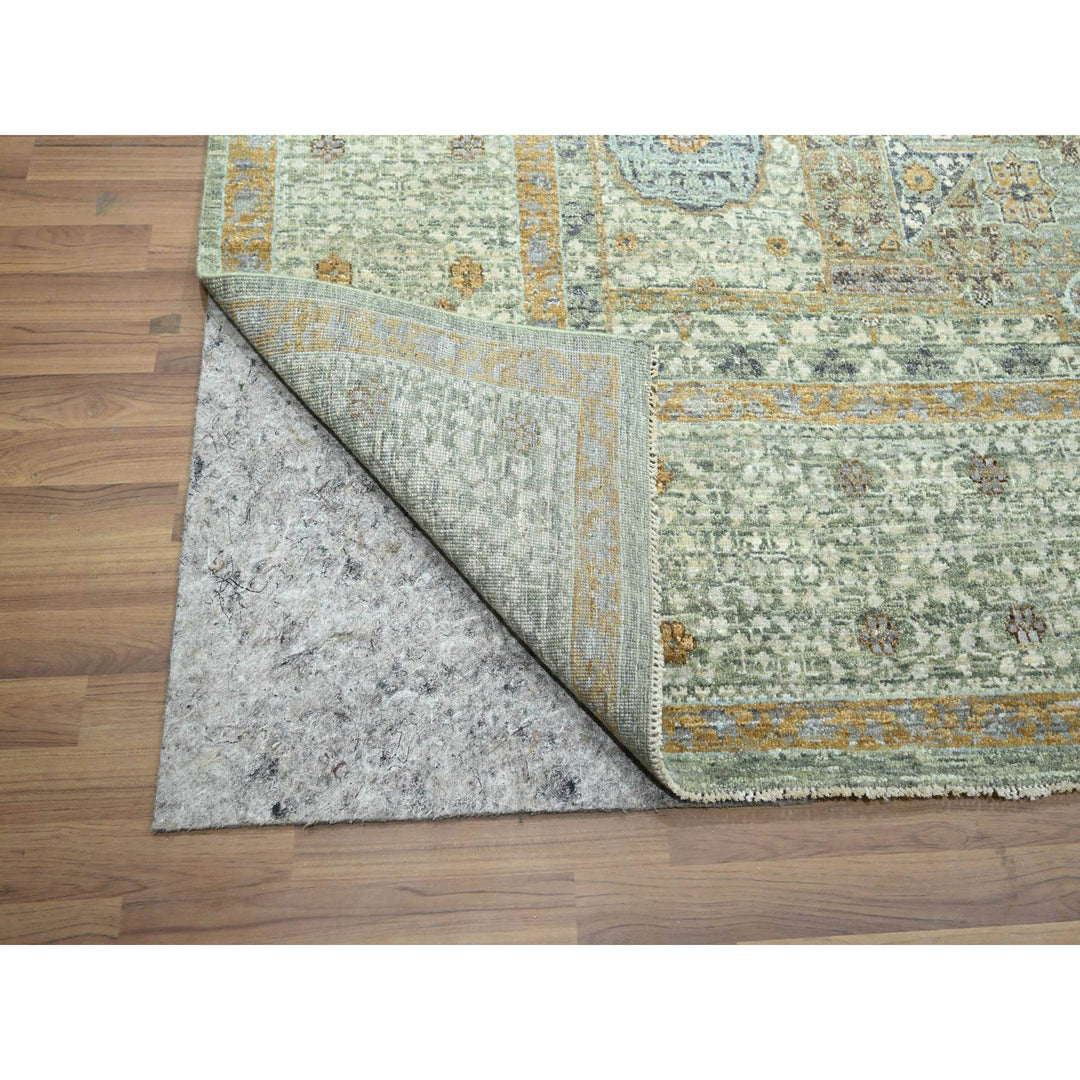 8'2" x 10'1" New Hand Knotted Green Wool Rectangle Oriental Rug - MOA10276430