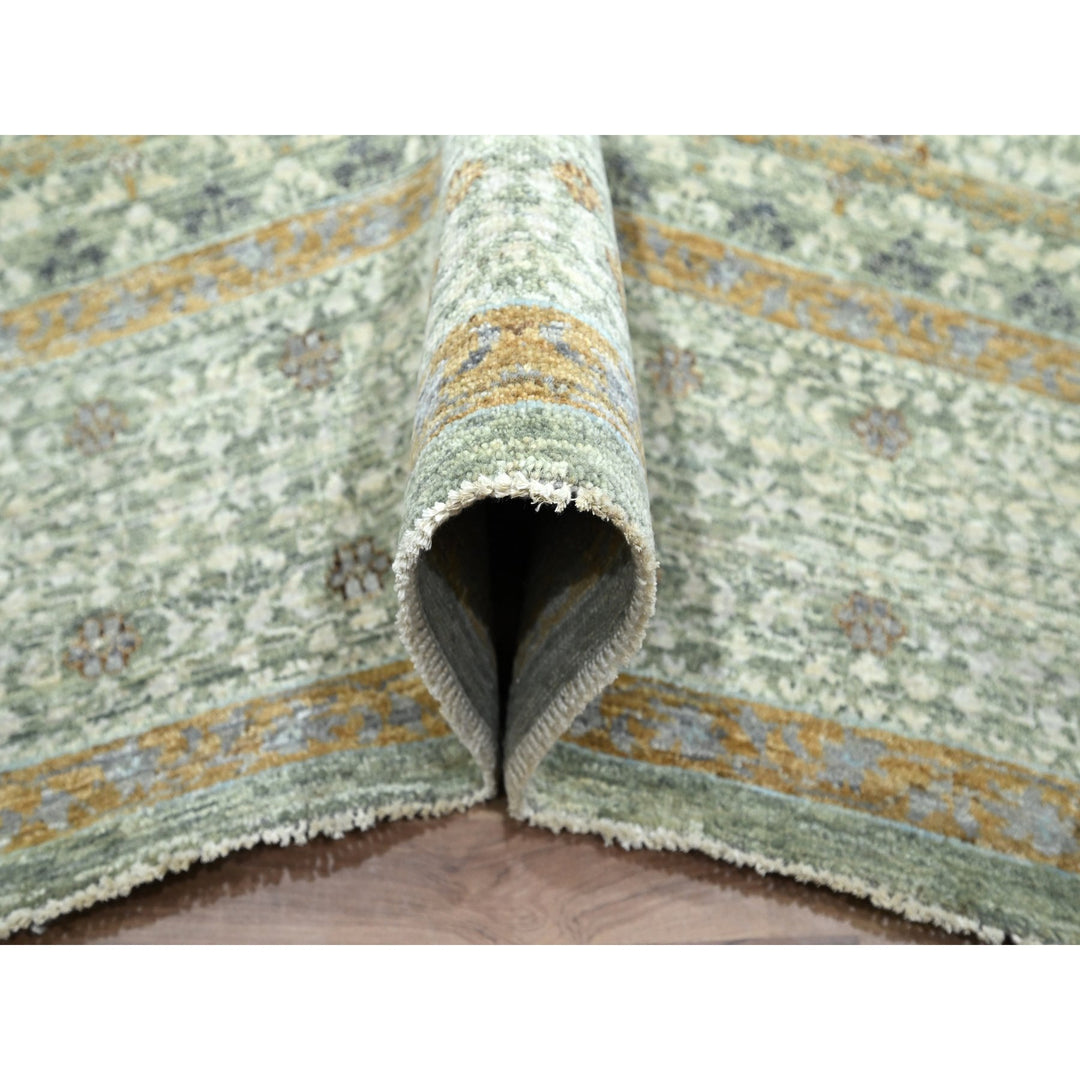 8'2" x 10'1" New Hand Knotted Green Wool Rectangle Oriental Rug - MOA10276430