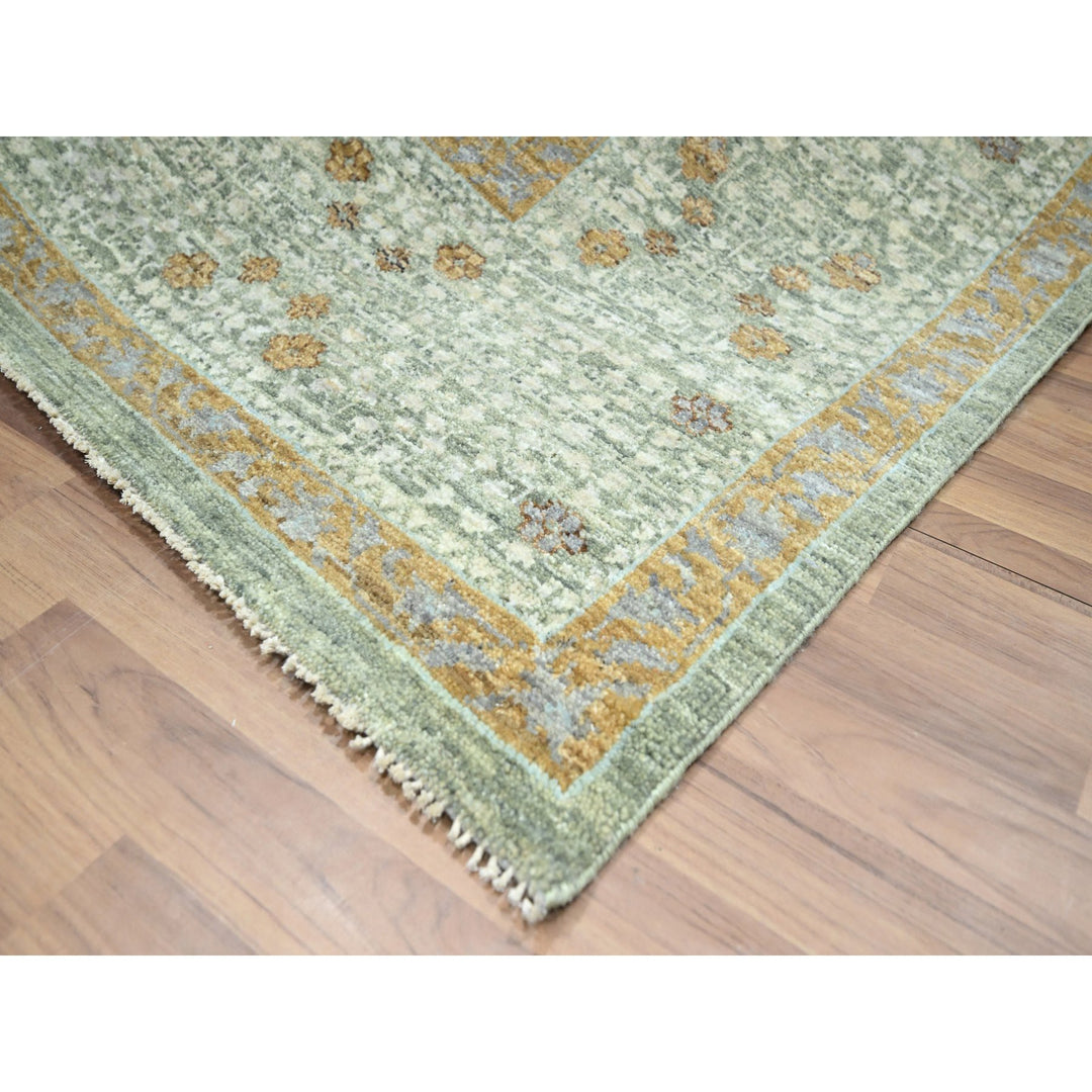 8'2" x 10'1" New Hand Knotted Green Wool Rectangle Oriental Rug - MOA10276430