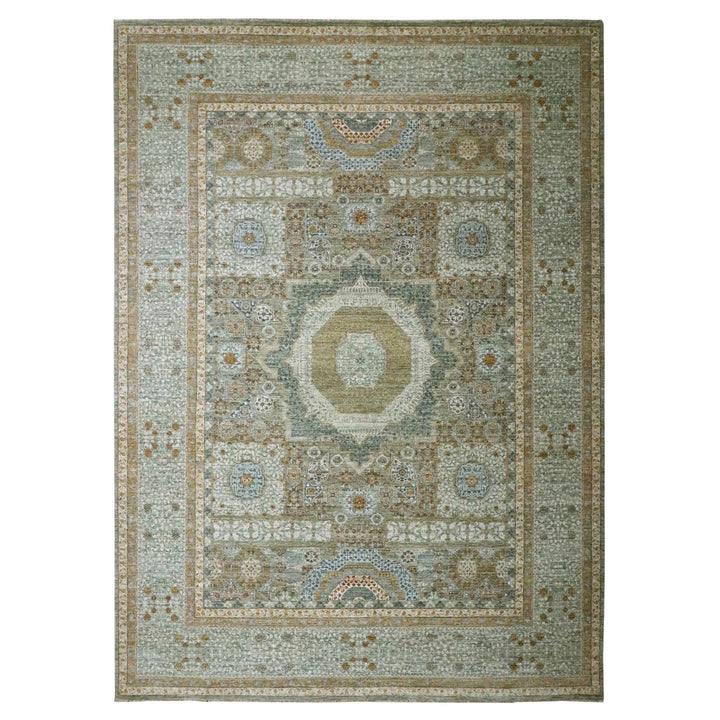 10'0" x 14'1" New Hand Knotted Green Wool Rectangle Oriental Rug - MOA10276431