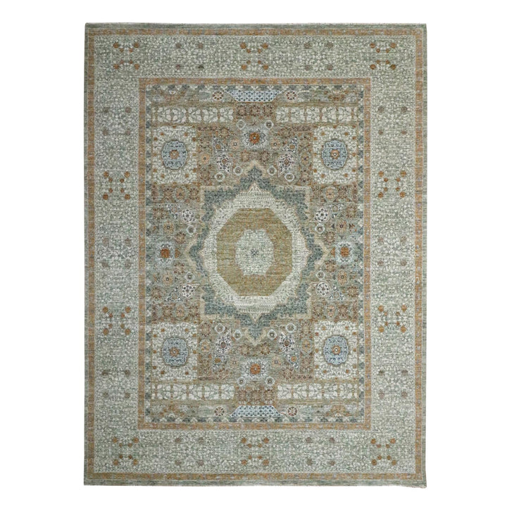 8'11" x 12'1" New Hand Knotted Green Wool Rectangle Oriental Rug - MOA10276432