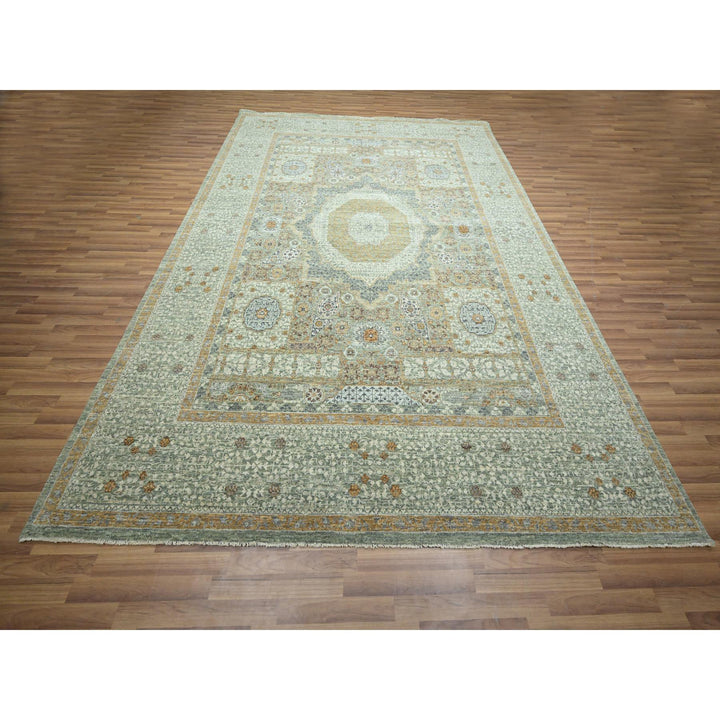 8'11" x 12'1" New Hand Knotted Green Wool Rectangle Oriental Rug - MOA10276432