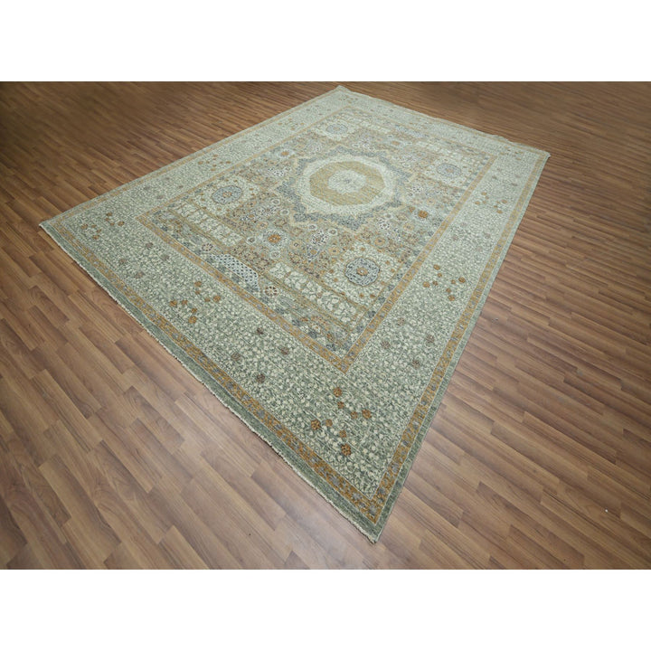 8'11" x 12'1" New Hand Knotted Green Wool Rectangle Oriental Rug - MOA10276432