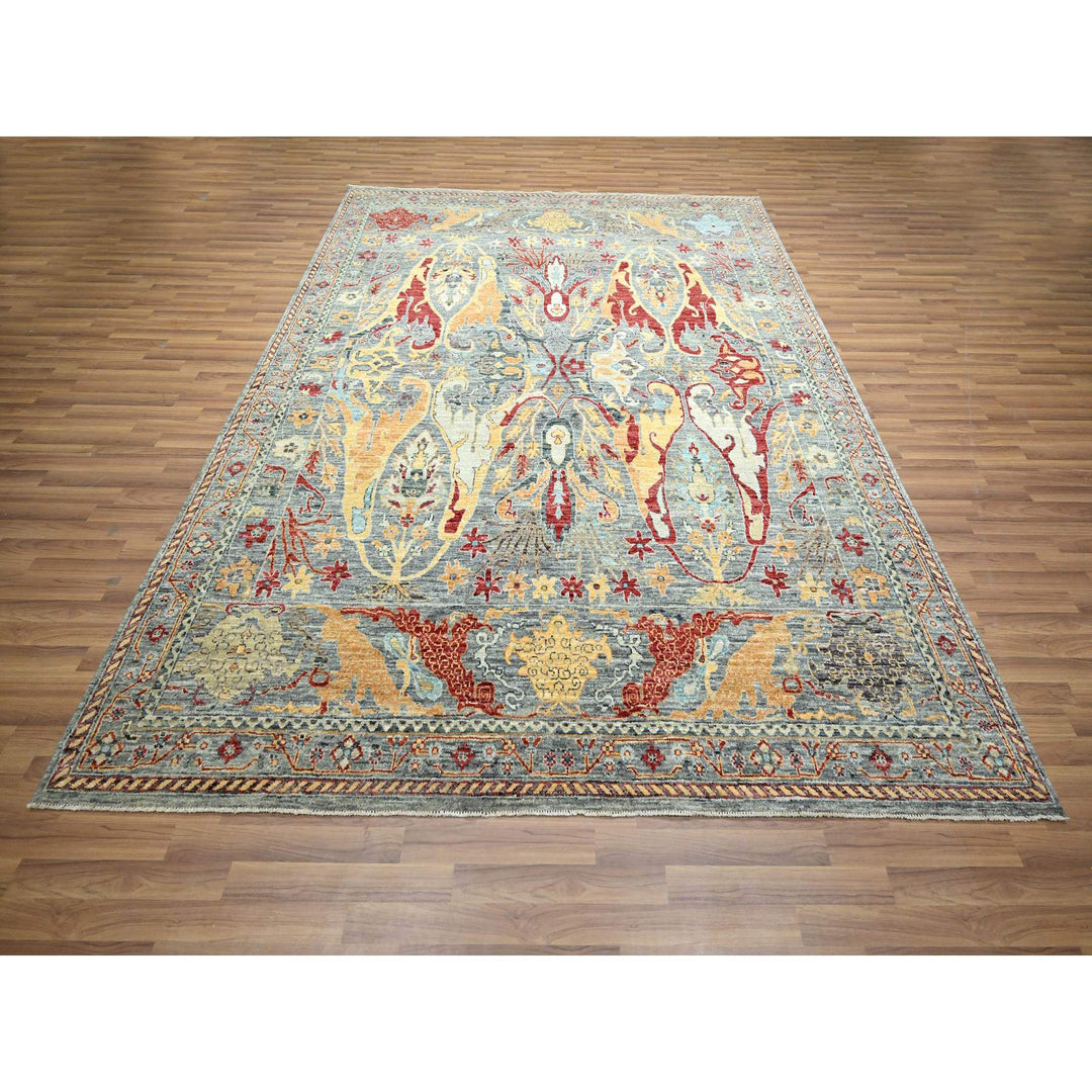7'11" x 10'0" New Hand Knotted Grey Wool Rectangle Oriental Rug - MOA10276433