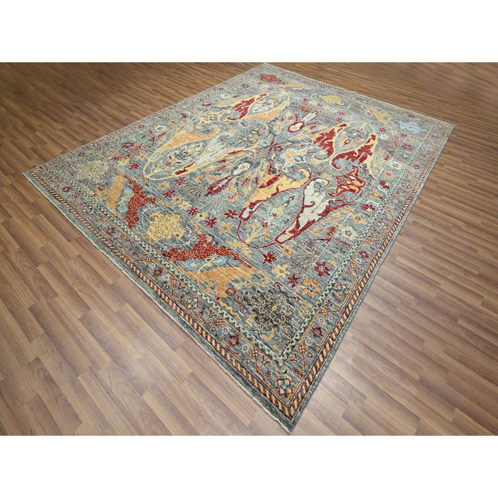 7'11" x 10'0" New Hand Knotted Grey Wool Rectangle Oriental Rug - MOA10276433