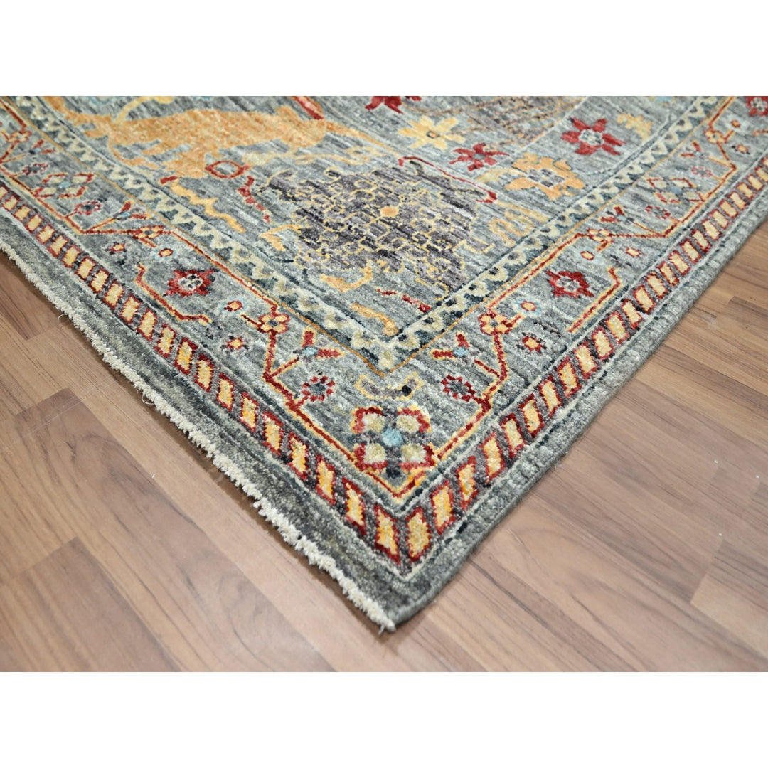 7'11" x 10'0" New Hand Knotted Grey Wool Rectangle Oriental Rug - MOA10276433