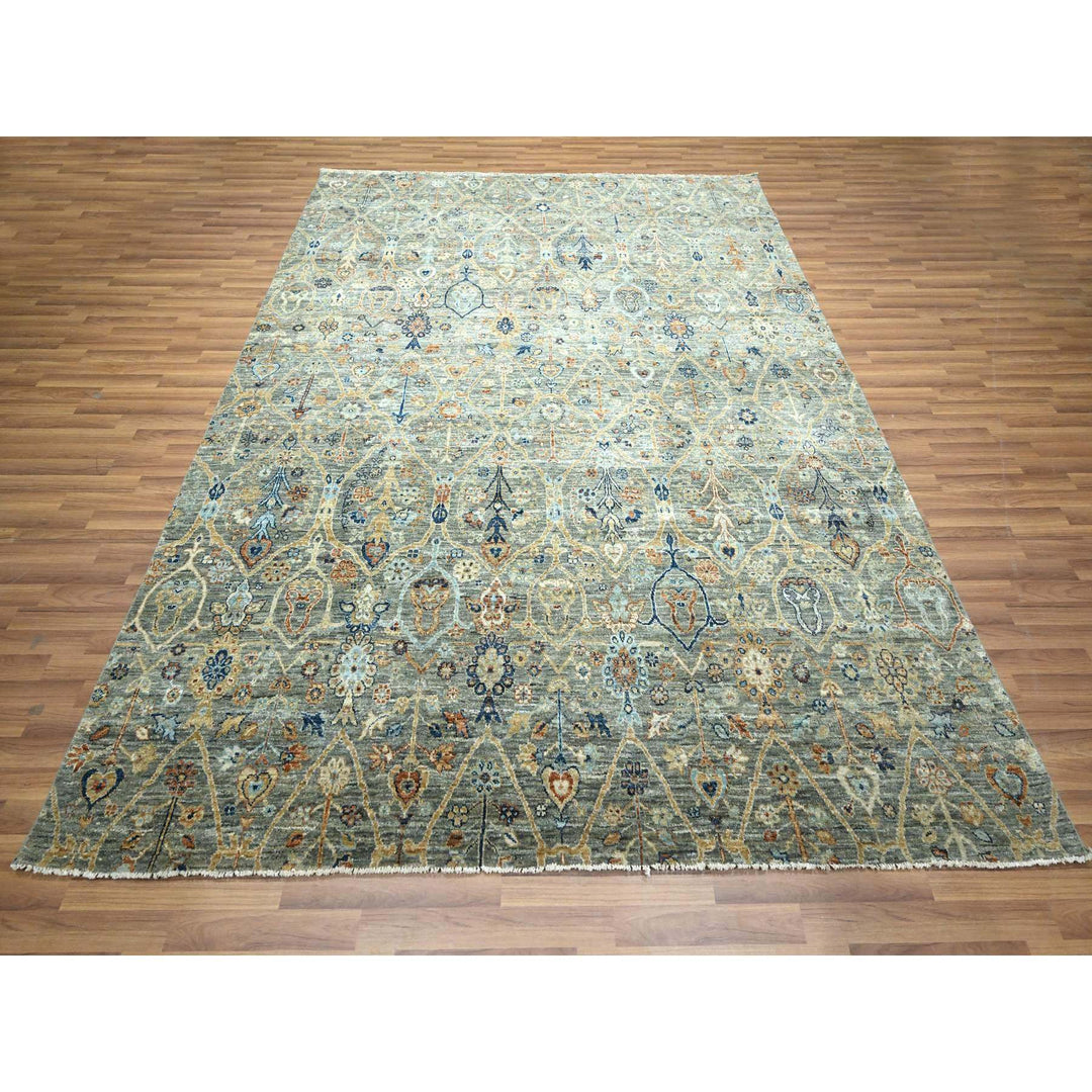 8'0" x 9'10" New Hand Knotted Grey Wool Rectangle Oriental Rug - MOA10276434