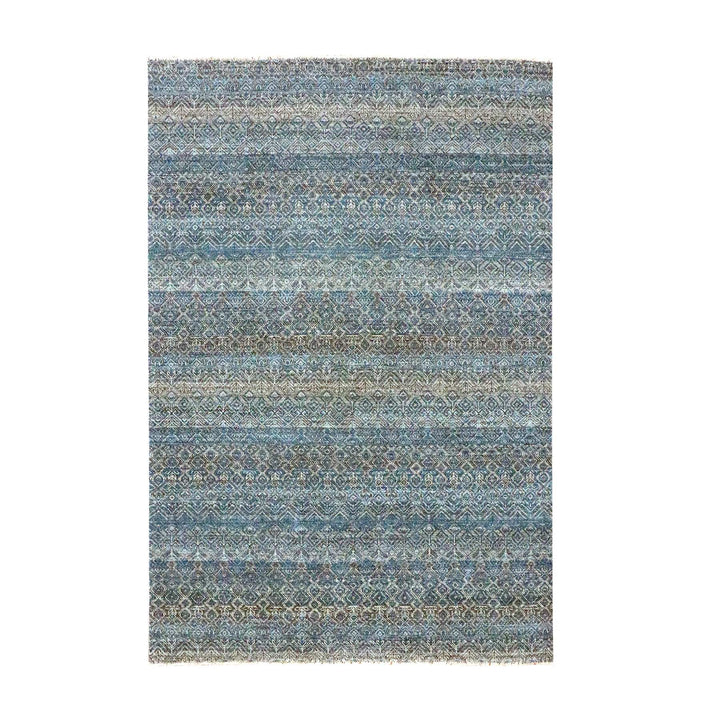 6'0" x 9'0" New Hand Knotted Blue Wool Rectangle Oriental Rug - MOA10276436