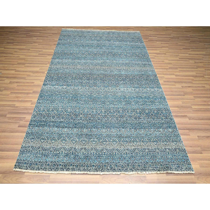 6'0" x 9'0" New Hand Knotted Blue Wool Rectangle Oriental Rug - MOA10276436