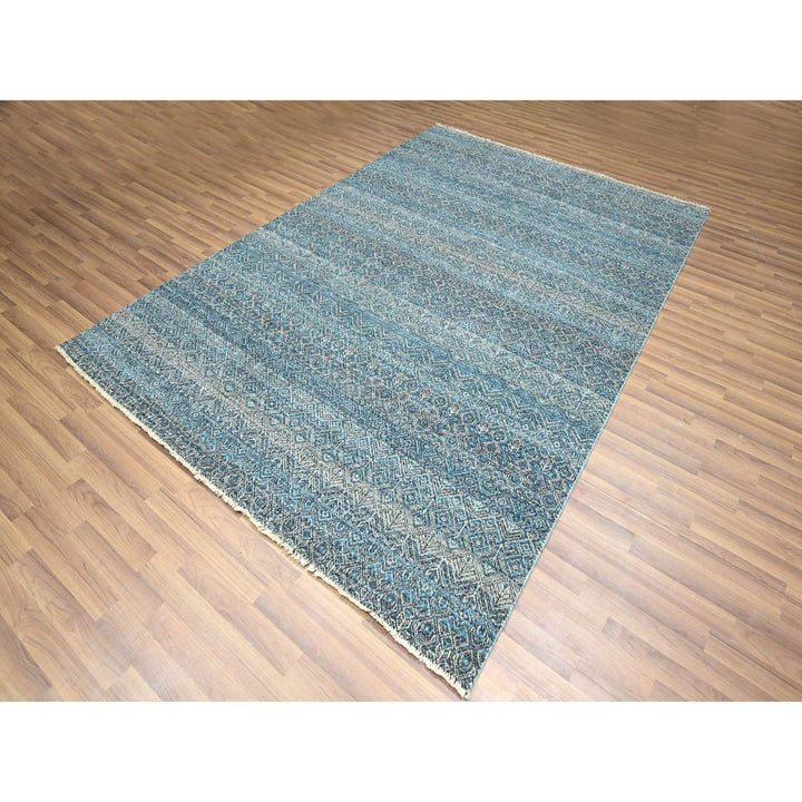 6'0" x 9'0" New Hand Knotted Blue Wool Rectangle Oriental Rug - MOA10276436
