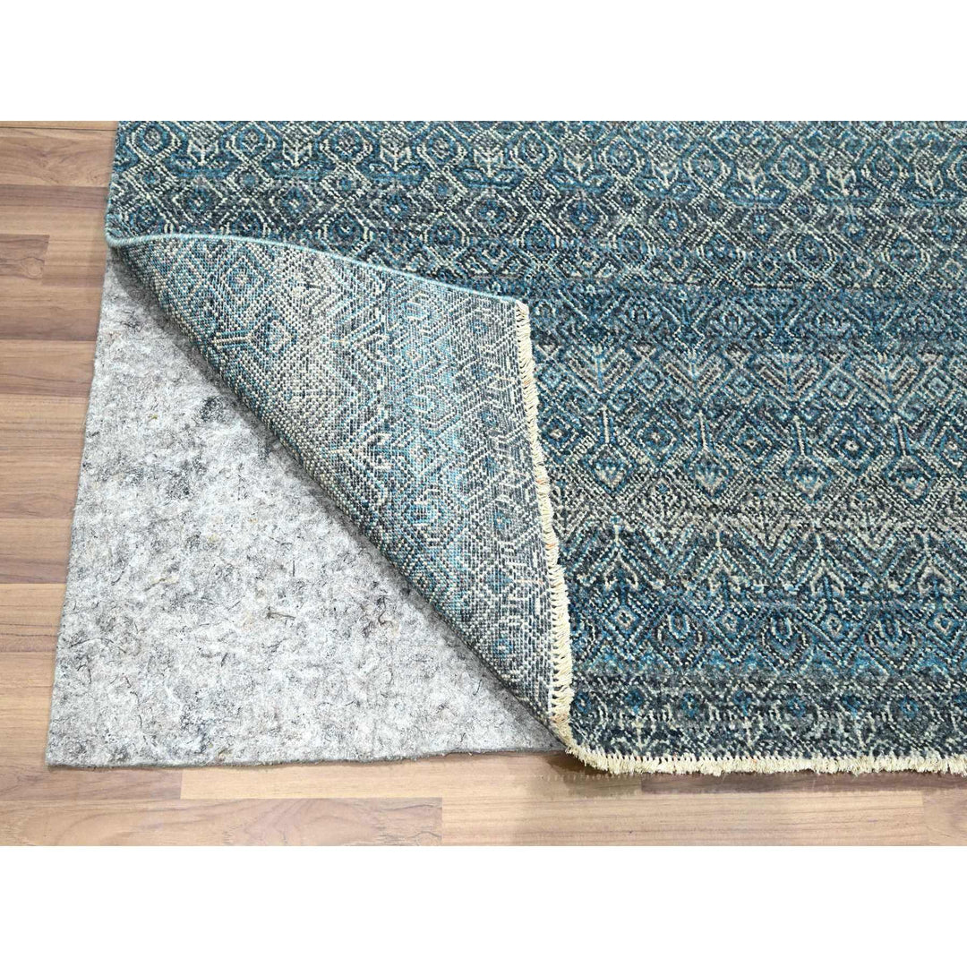 6'0" x 9'0" New Hand Knotted Blue Wool Rectangle Oriental Rug - MOA10276436