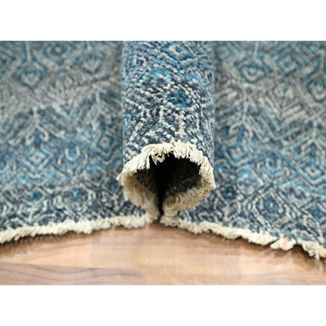 6'0" x 9'0" New Hand Knotted Blue Wool Rectangle Oriental Rug - MOA10276436