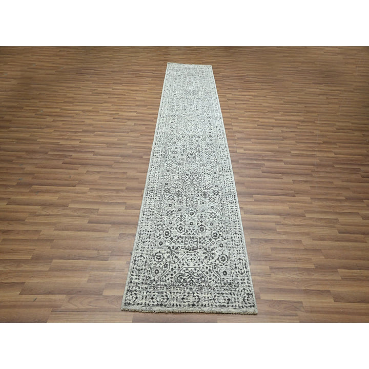 2'7" x 12'0" New Hand Knotted Ivory Wool Runner Oriental Rug - MOA10276437