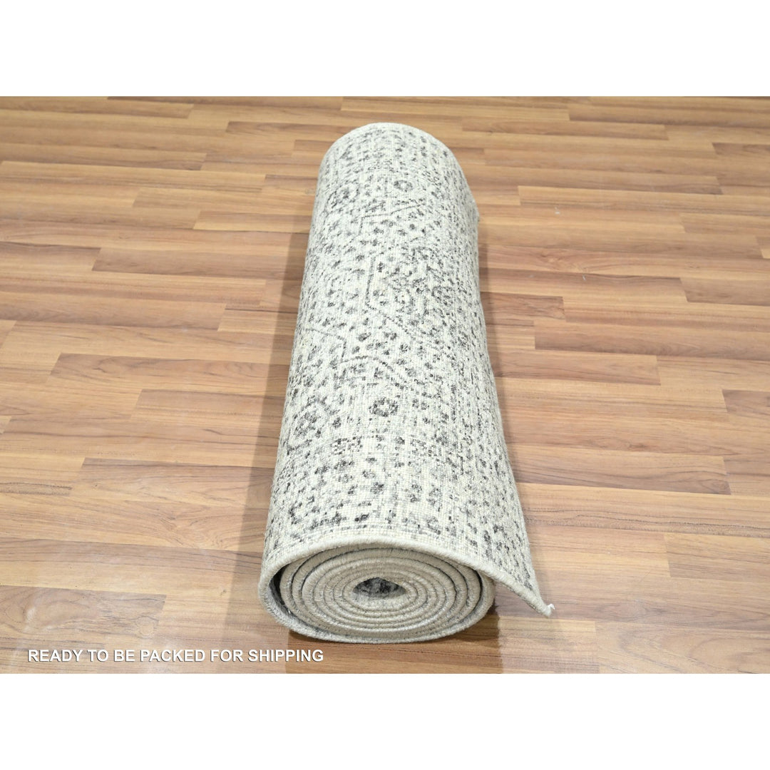 2'7" x 12'0" New Hand Knotted Ivory Wool Runner Oriental Rug - MOA10276437