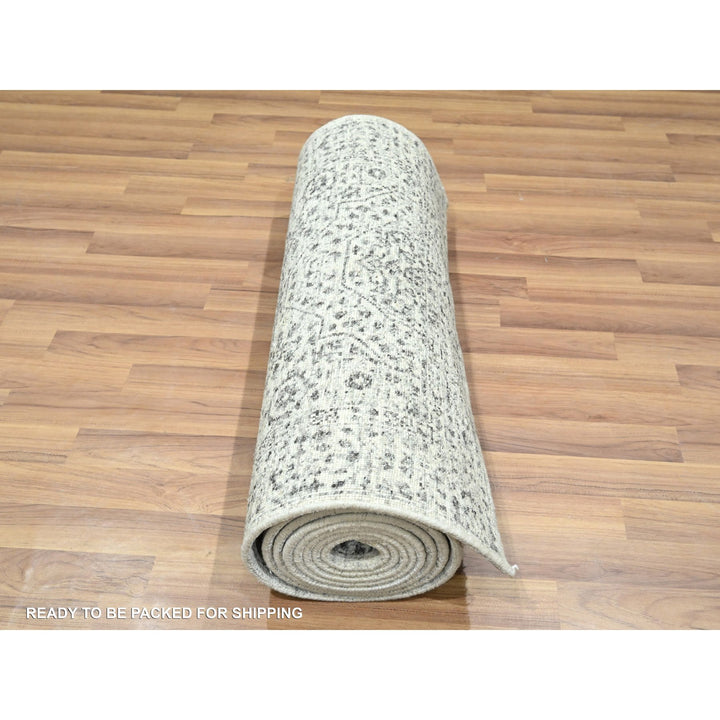2'7" x 12'0" New Hand Knotted Ivory Wool Runner Oriental Rug - MOA10276437
