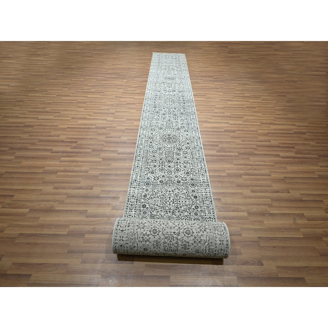 2'8" x 26'0" New Hand Knotted Ivory Wool Runner Oriental Rug - MOA10276438