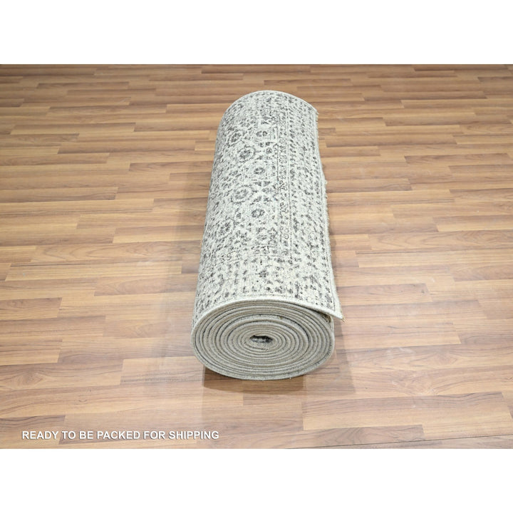 2'8" x 26'0" New Hand Knotted Ivory Wool Runner Oriental Rug - MOA10276438