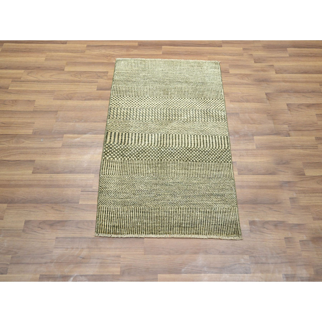 2'0" x 3'0" New Hand Knotted Beige Wool & Silk Rectangle Oriental Rug - MOA10276449